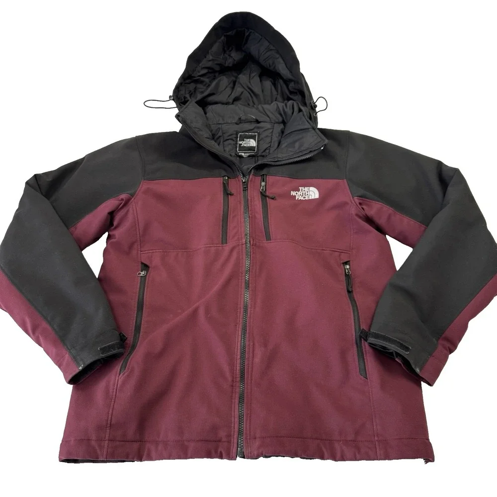 The North Face Outdoor Hooded Jacket Full Zip Primaloft Maroon Black Mens Medium